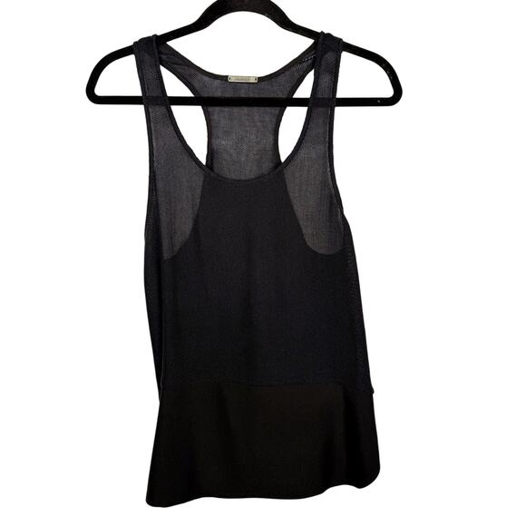 Loeffler Randall Womens 2 Black Mesh Racerback Tank Top Mixed Media Cotton Silk - Picture 1 of 8